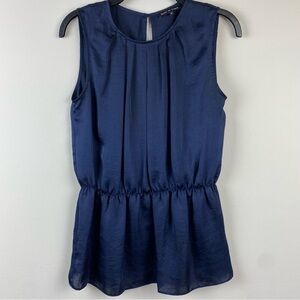 Violet & Claire Sheer Navy‎ Sleeveless Peplum Blouse Top, Size M, Elastic Waist